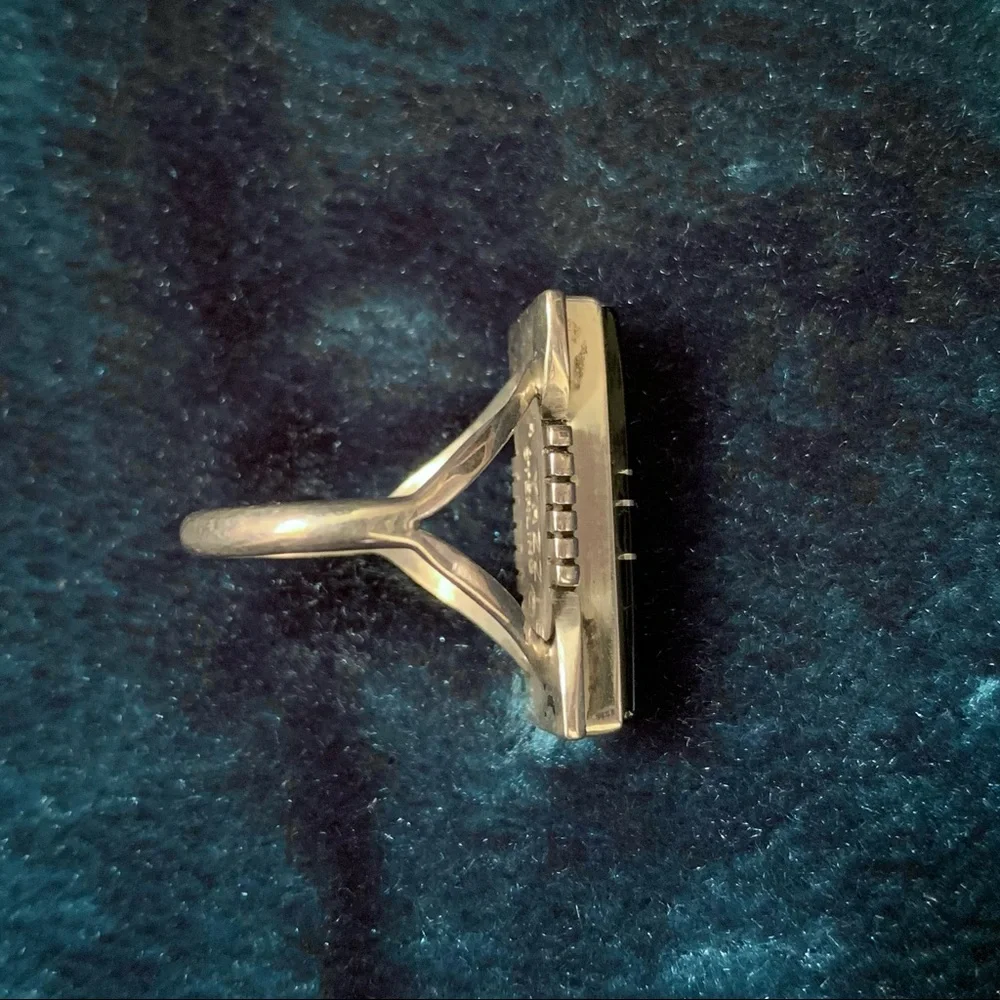 Vintage A Yazzie Navajo Onyx Sterling Silver Ring